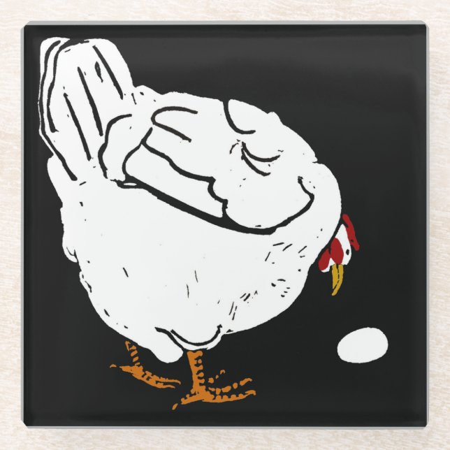 Victorian Woodcut Farm Animals Chickens Glass Coaster (Front)