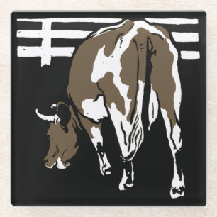 Victorian Woodcut Farm Animals Cows Glass Coaster