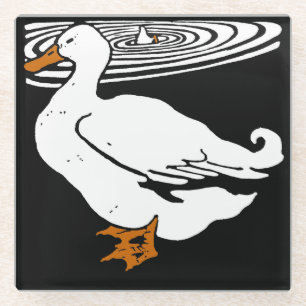 Victorian Woodcut Farm Animals Ducks Glass Coaster