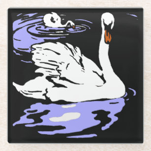 Victorian Woodcut Farm Animals Swans Glass Coaster