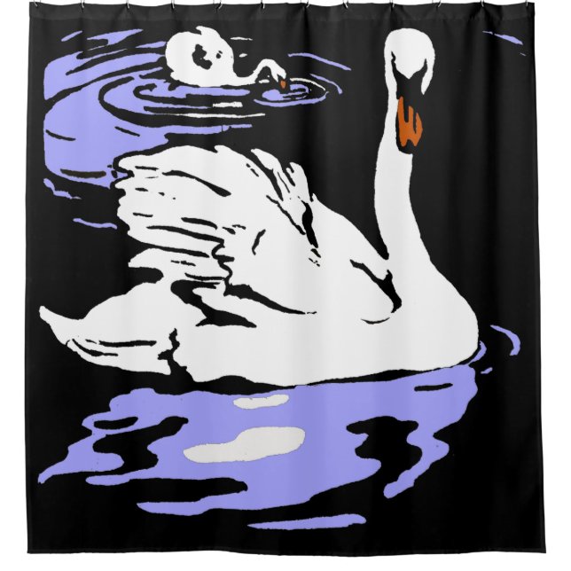 Victorian Woodcut Farm Animals Swans Shower Curtain (Front)