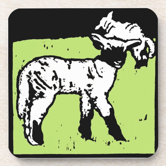 Victorian Woodcut Lambs On Coaster (Front)
