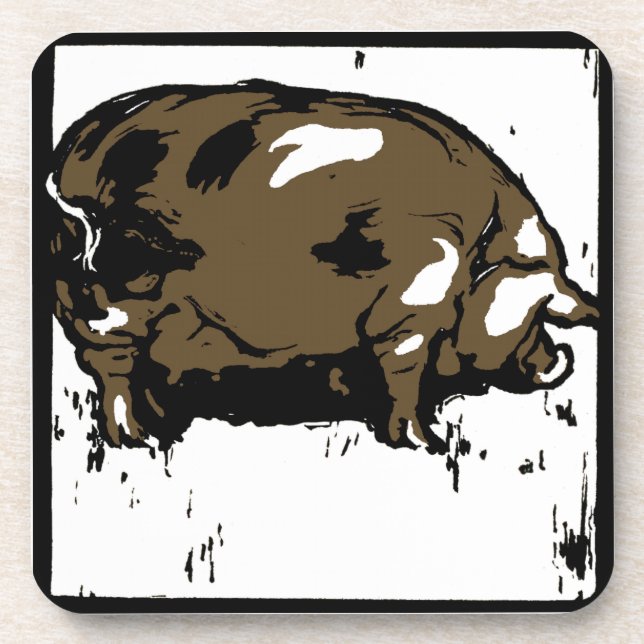 Victorian Woodcut Pigs On Coaster (Front)