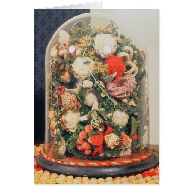 Victorian woollen flowers in a glass case (Front)