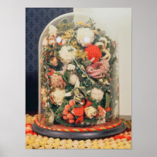 Victorian woollen flowers in a glass case poster