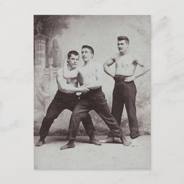 Victorian Wrestlers Postcard (Front)