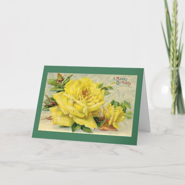 Victorian Yellow Rose Birthday Card (Front)
