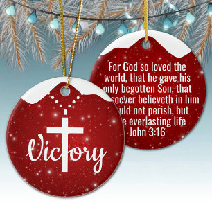 Victory Cross God's Love Inspirational Red  ⛪️ 🎄 Ceramic Tree Decoration