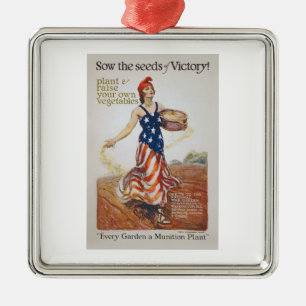 Victory Garden Liberty Sow Seeds WWI Propaganda Metal Tree Decoration