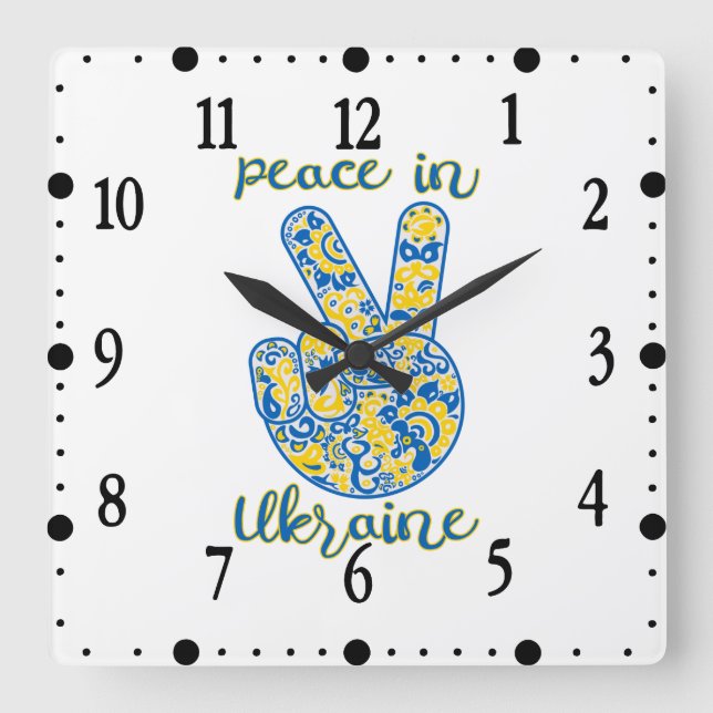 Victory gesture and lettering Peace in Ukraine Square Wall Clock (Front)