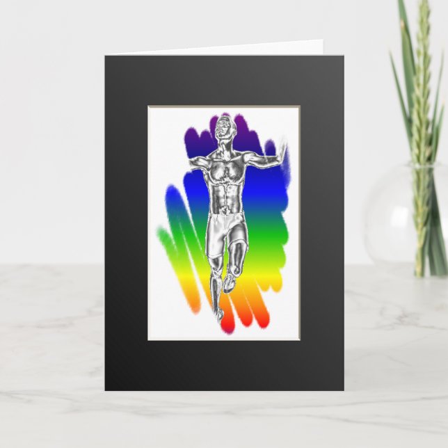 Victory Runner Rainbow Greetings Card (Front)