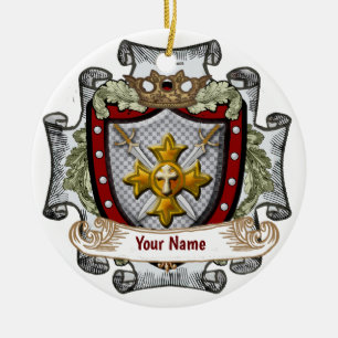 Victory Shield  Surname  Ceramic Tree Decoration