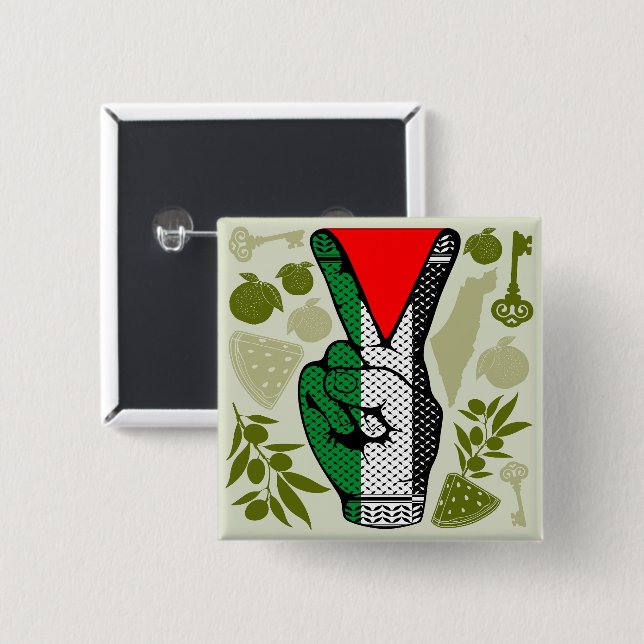 Victory Sign Hand Resistance Red Triangle Symbol 15 Cm Square Badge (Front & Back)