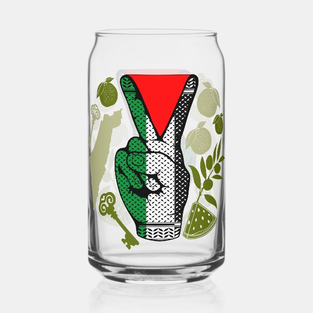 Victory Sign Hand Resistance Red Triangle Symbol Can Glass (Front)