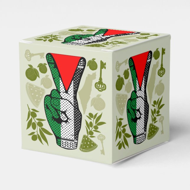 Victory Sign Hand Resistance Red Triangle Symbol Favour Box (Front Side)