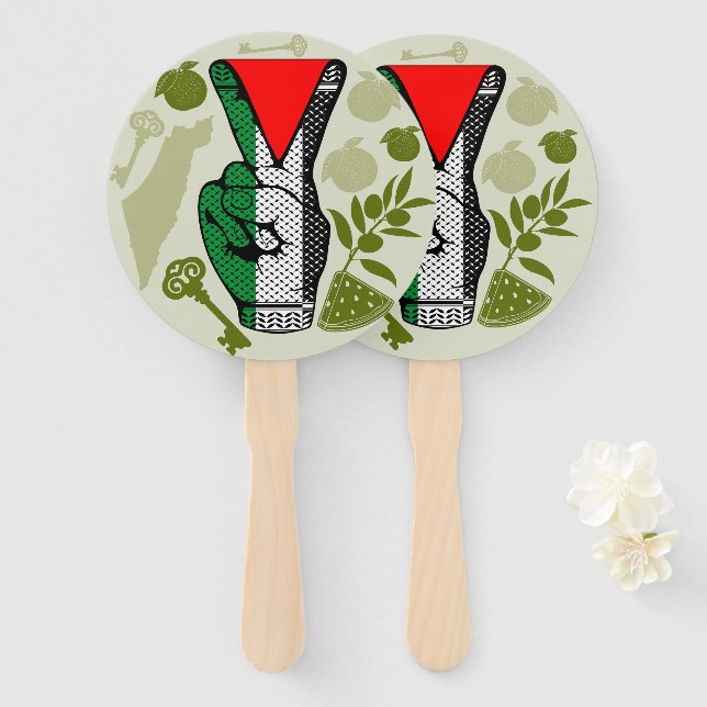 Victory Sign Hand Resistance Red Triangle Symbol Hand Fan (Front and Back)