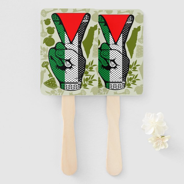 Victory Sign Hand Resistance Red Triangle Symbol Hand Fan (Front and Back)