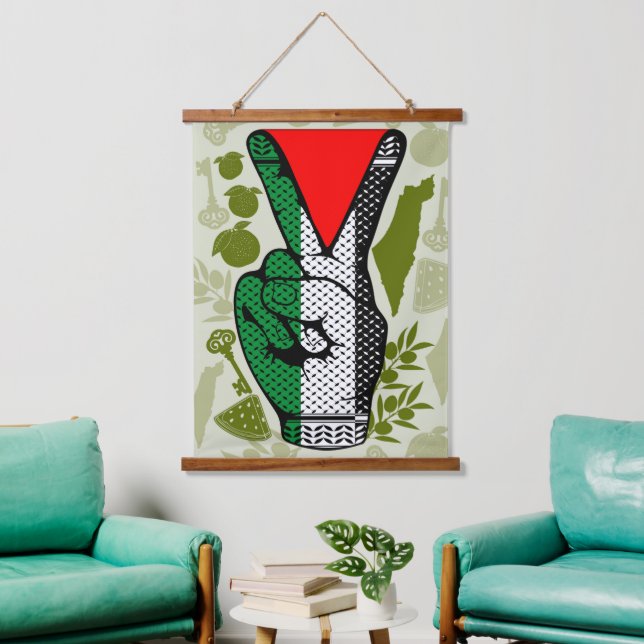 Victory Sign Hand Resistance Red Triangle Symbol Hanging Tapestry (Living Room)