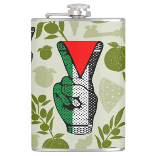 Victory Sign Hand Resistance Red Triangle Symbol Hip Flask
