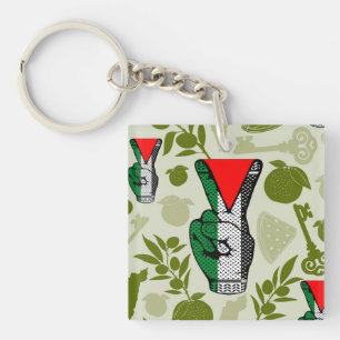 Victory Sign Hand Resistance Red Triangle Symbol Key Ring