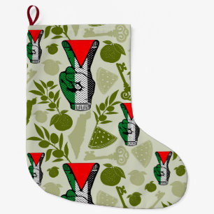 Victory Sign Hand Resistance Red Triangle Symbol Large Christmas Stocking