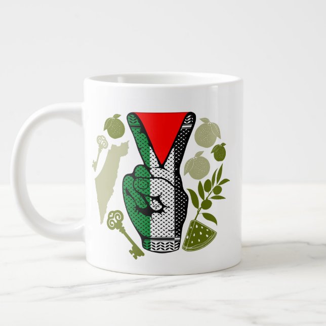 Victory Sign Hand Resistance Red Triangle Symbol Large Coffee Mug (Left)
