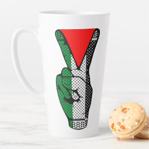 Victory Sign Hand Resistance Red Triangle Symbol Latte Mug