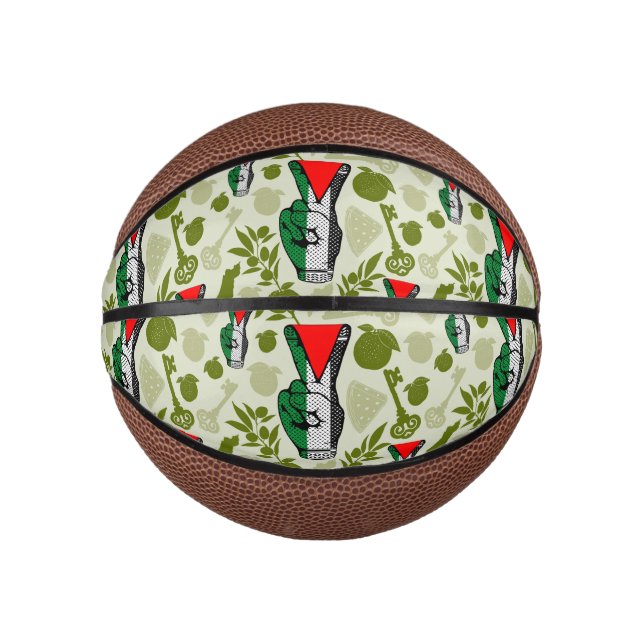 Victory Sign Hand Resistance Red Triangle Symbol Mini Basketball (Front)