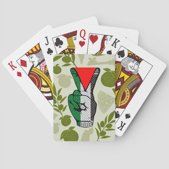 Victory Sign Hand Resistance Red Triangle Symbol Playing Cards (Back)