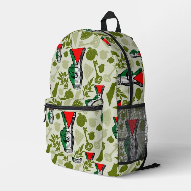 Victory Sign Hand Resistance Red Triangle Symbol Printed Backpack (Back Corner Right)