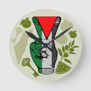 Victory Sign Hand Resistance Red Triangle Symbol Round Clock