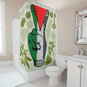 Victory Sign Hand Resistance Red Triangle Symbol Shower Curtain