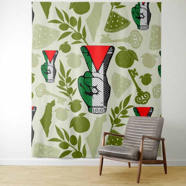 Victory Sign Hand Resistance Red Triangle Symbol Tapestry (In Situ)