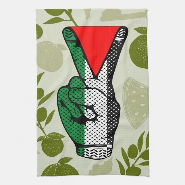 Victory Sign Hand Resistance Red Triangle Symbol Tea Towel (Vertical)