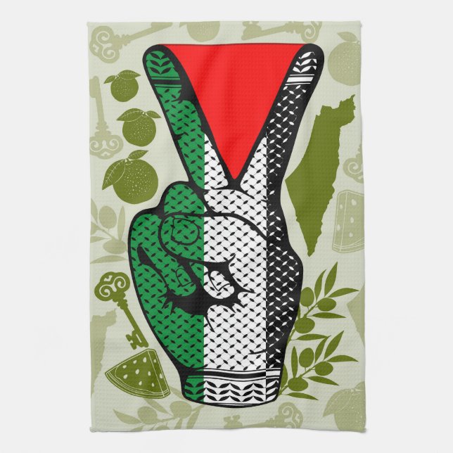 Victory Sign Hand Resistance Red Triangle Symbol Tea Towel (Vertical)