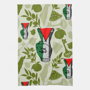 Victory Sign Hand Resistance Red Triangle Symbol Tea Towel