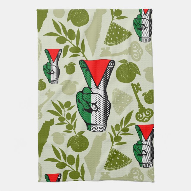 Victory Sign Hand Resistance Red Triangle Symbol Tea Towel (Vertical)