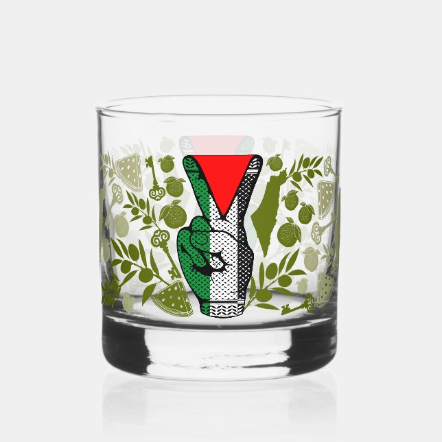Victory Sign Hand Resistance Red Triangle Symbol Whiskey Glass (Front)