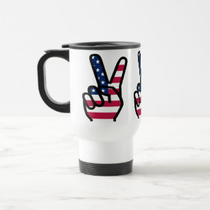 Victory Sign With American Flag Travel Mug
