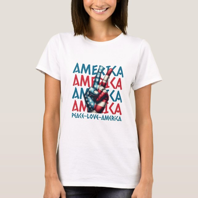 Victory Sign with Flag Art Repeating Text T-Shirt (Front)