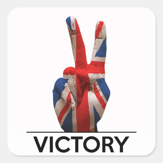 victory symbol hand united kingdom british text square sticker (Front)