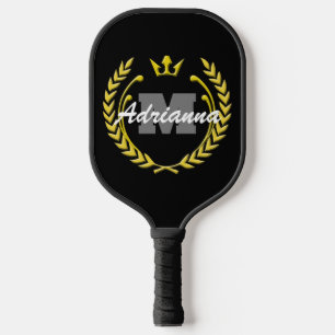 Victory Wreath Monogram and Name BlackBG Pickleball Paddle