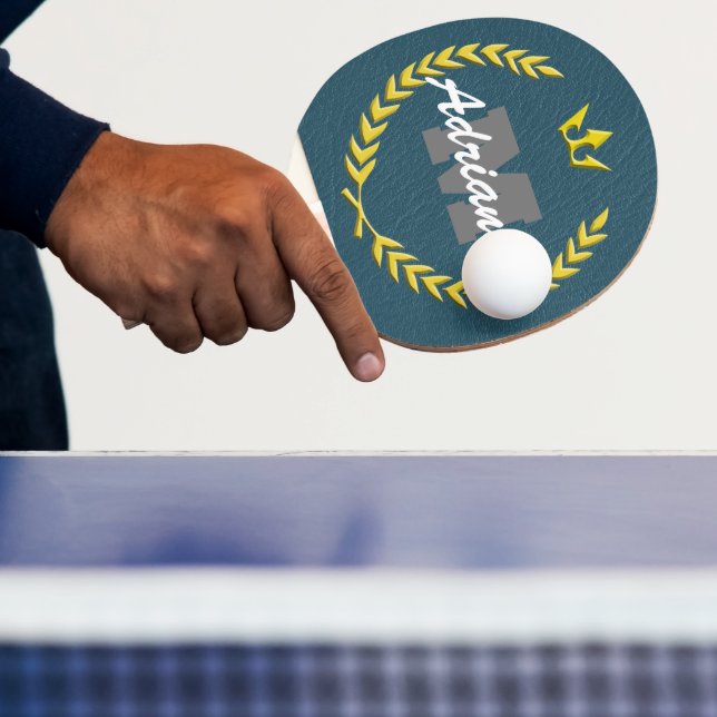 Victory Wreath Monogram and Name BlueBG Ping Pong Paddle (Insitu)