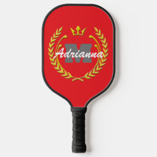 Victory Wreath Monogram and Name RedBG Pickleball Paddle