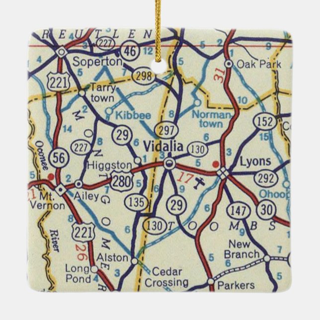 Vidalia Georgia Vintage Map Ceramic Ornament (Back)