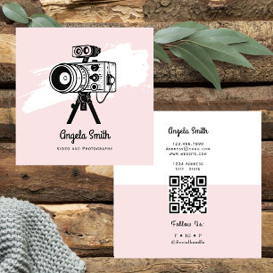 Video and Photography Trendy Website Pink Square Business Card