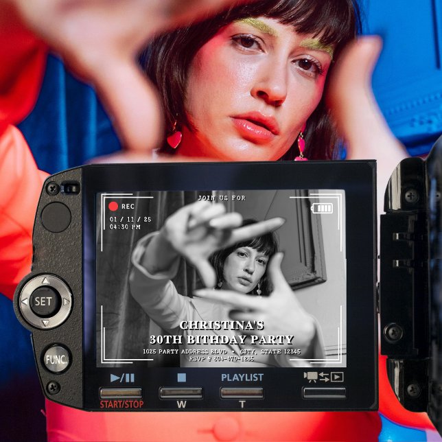 Video Camera Photo 30th Birthday Party Invitation (Creator Uploaded)