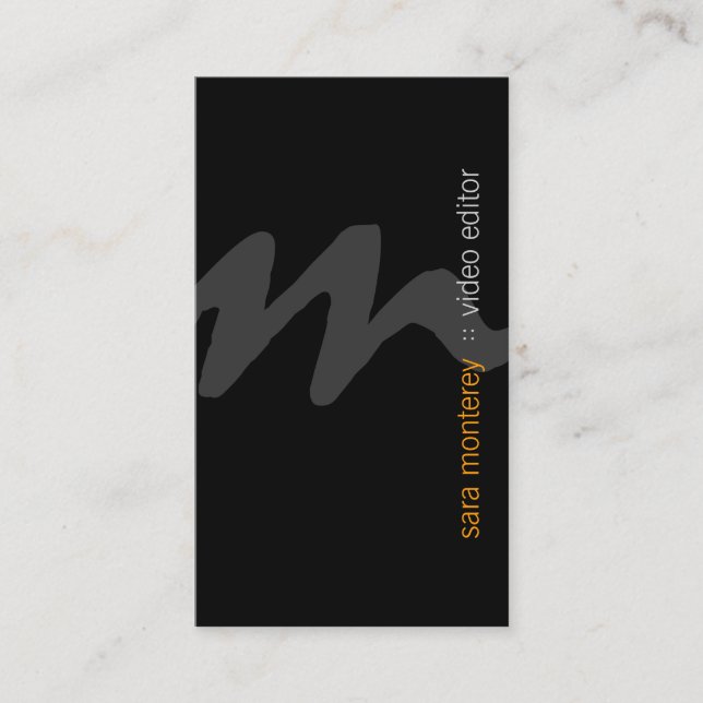 Video Editor Bold Script Monogram Business Card (Front)