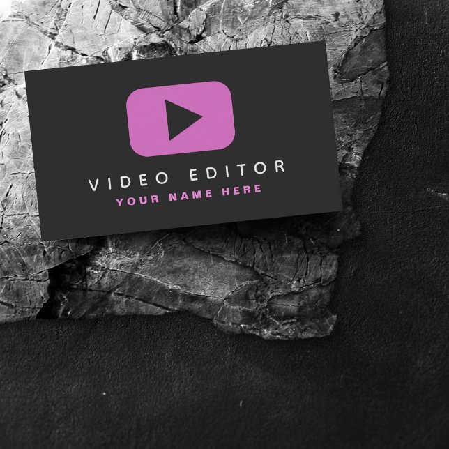 Video Editor Filmmaker Pink & Black Social Media  Business Card (Creator Uploaded)