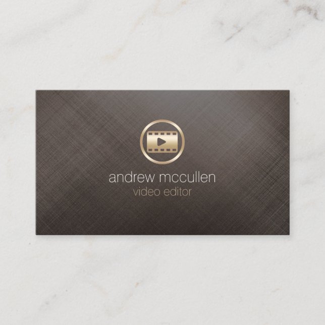 Video Editor Video Clip Icon Brushed Gold Metal Business Card (Front)